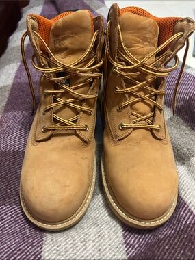 Timberland PRO Men's Tan Work Boots with Orange Lining and anti-fatigue soles
